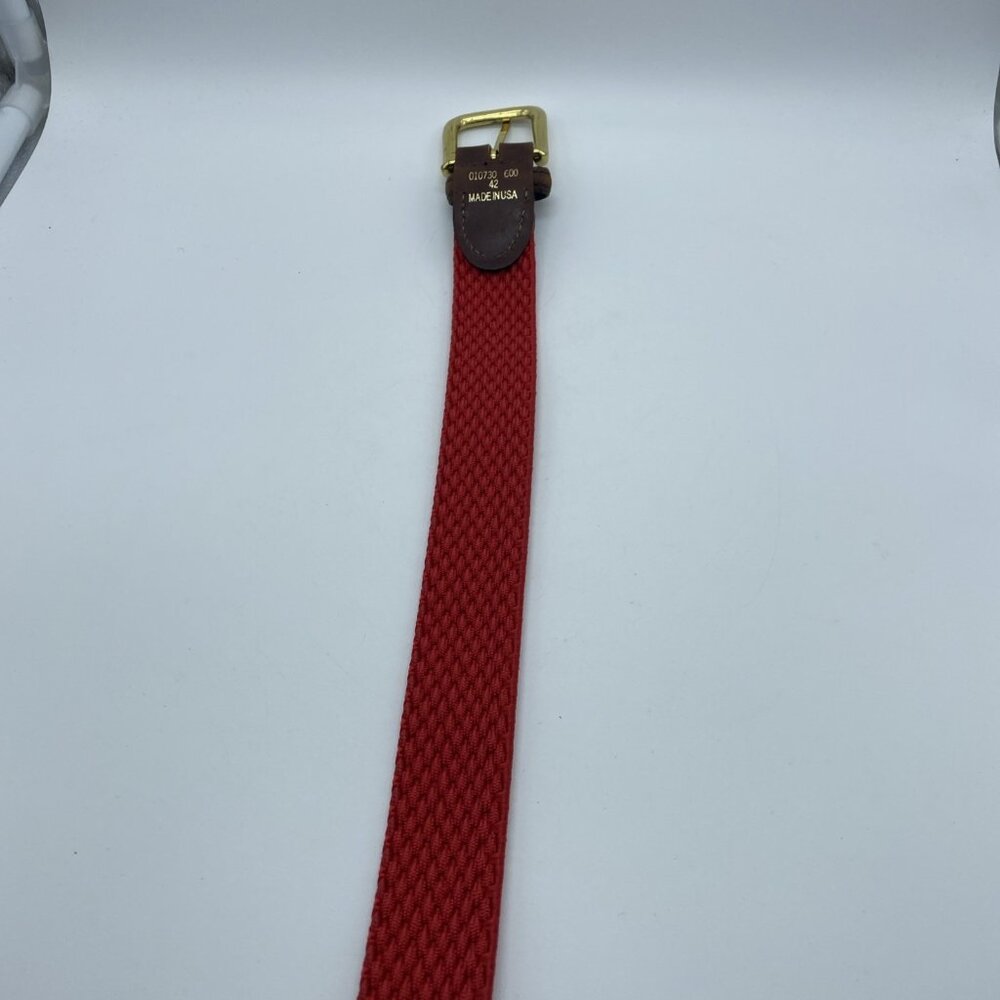 Red Woven Stretch Belt w/ Leather Tabs Men's Size 42 Made in USA - Picture 7 of 11